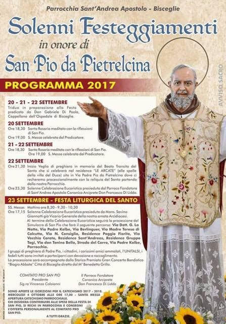 Il PROGRAMMA Dei Festeggiamenti In Onore Di San Pio Da Pietrelcina