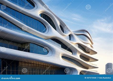 Futuristic Modern Architecture Facade Wave Style Generate Ai Stock