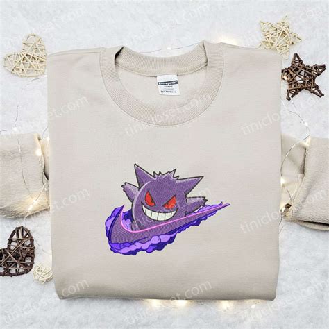 Gengar X Nike Swoosh Embroidered Shirt Pokemon Anime Embroidered