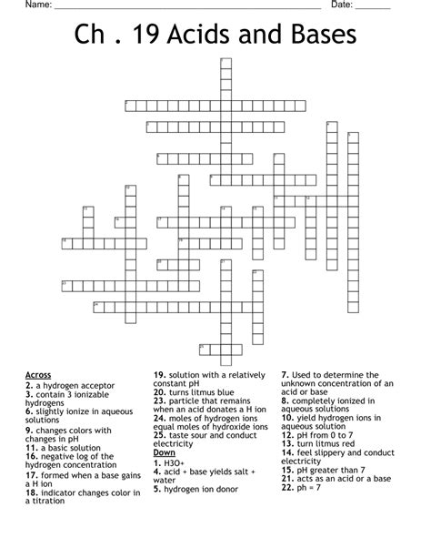 Acids And Bases Crossword Wordmint Worksheets Library