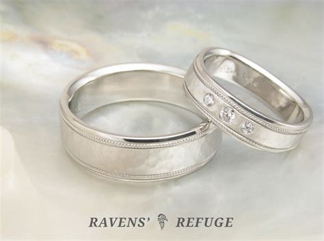 matching platinum wedding bands – his hers platinum rings - Ravens' Refuge