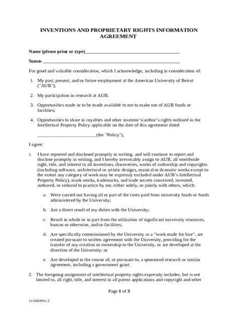 Template Proprietary Ination And Inventions Agreement Doc Template