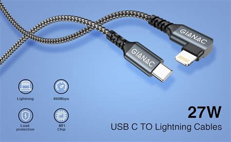 GIANAC Cavo USB C Lightning 1M 90 Gradi Cavo USB Tipo C Nylon