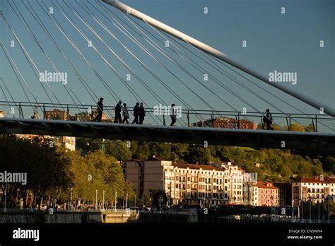 The Zubizuri Bridge Designed By Architect Santiago Calatrava Spans The Nervion River In Bilbao