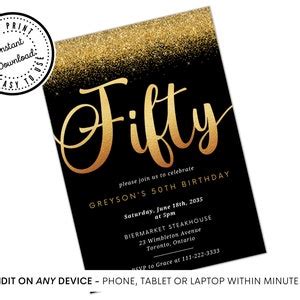 Fifty Birthday Party Invitation Template Editable Text Minimalist