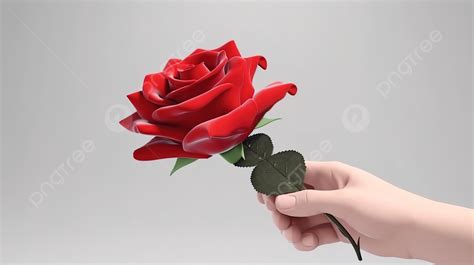 3d Image Of A Hand Holding A Red Rose Background 3d Cartoon Hand