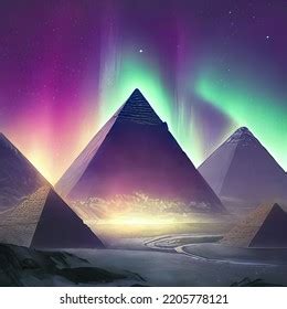 Egyptian Pyramids During Aurora Borealis Stock Illustration