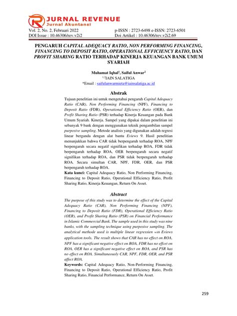 PDF PENGARUH CAPITAL ADEQUACY RATIO NON PERFORMING FINANCING