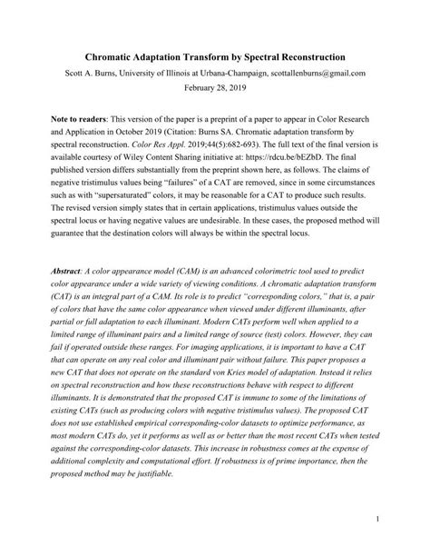 Chromatic Adaptation Transform By Spectral Reconstruction Scott A Docslib