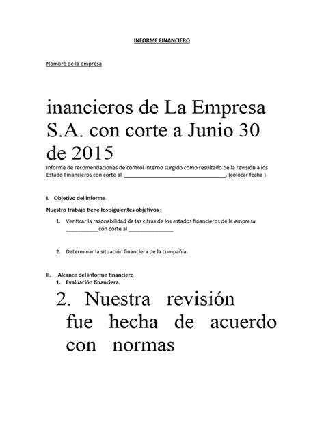 Modelo De Informe Financiero Pdf Estado Financiero Estado De