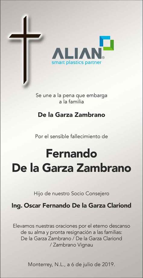 Joven Fernando De La Garza Zambrano Obituario Esquela