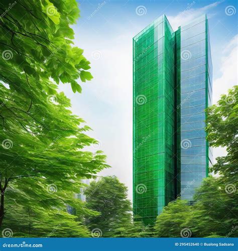 Sustainble Green Sustainable Glass Office Building with Tree for