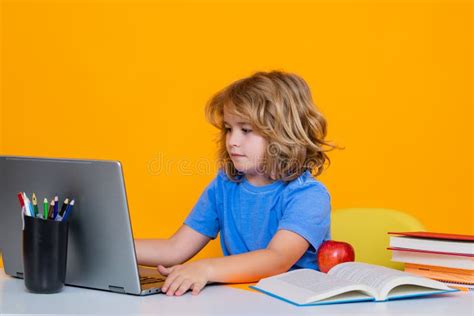 School Child Using Laptop Computer School Kid Student Learning Study