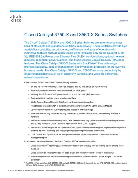 Cisco Catalyst 3750-X | Manualzz