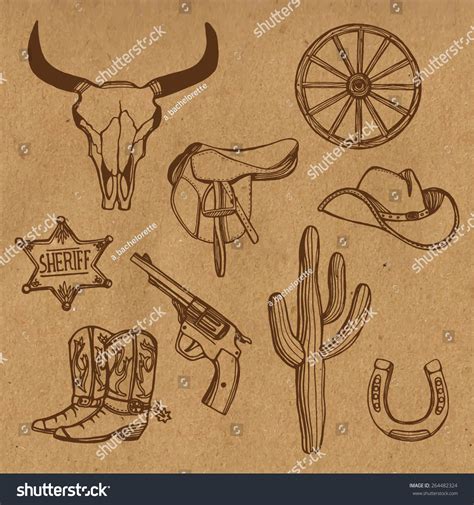 Hand Drawn Wild West Western Set Vector De Stock Libre De Regalías