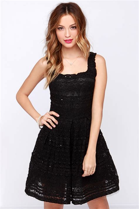 Pretty Black Dress Lbd Skater Dress Lace Dress Sequin Dress