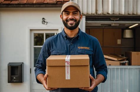 Premium Photo Delivery Man Holding Box Mockup