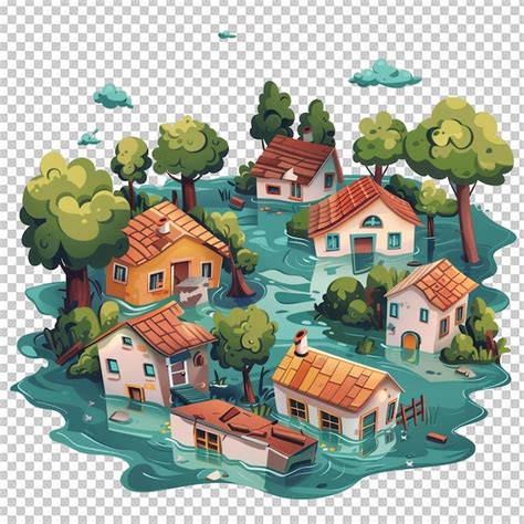 Premium PSD | Flood Realistic 3D Rendering Transparent Background