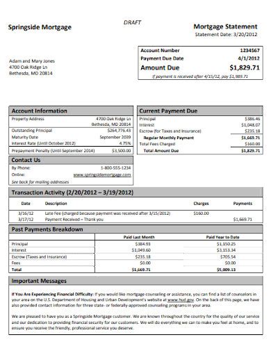 Mortgage Statement 10 Examples Format Pdf