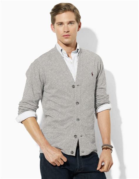 Polo Ralph Lauren Cotton Mesh V Neck Cardigan In Gray For Men Andover