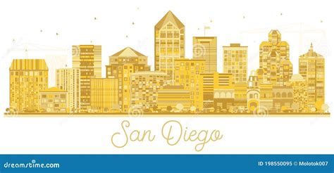 San Diego California Usa City Skyline Silhouette With Golden Buildings