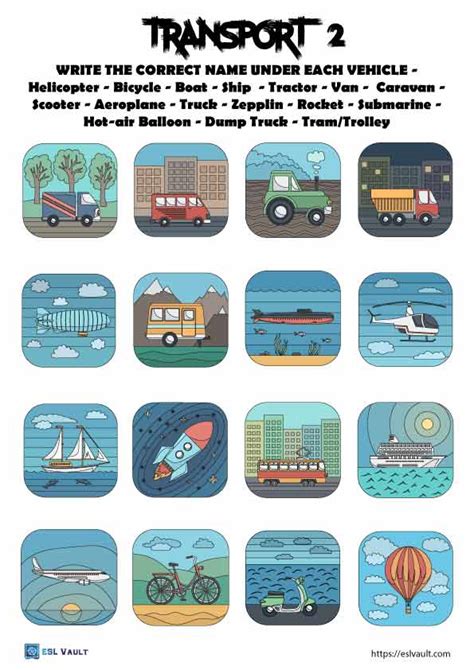 Means Of Transport Vocabulary Worksheets Esl Vault