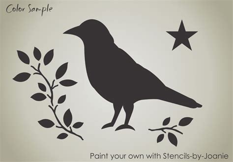 STENCIL Primitive Crow Bird Leaf Branch Star Country Cabin Folk Art