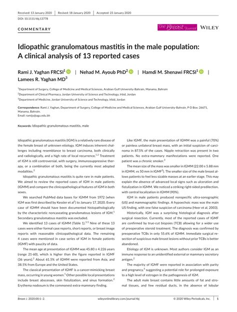 PDF Idiopathic Granulomatous Mastitis In The Male Population A