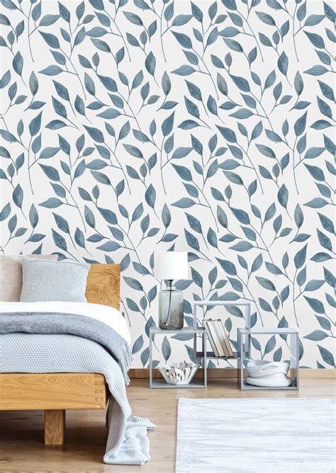 Removable Wallpaper Self Adhesive Wallpaper Handdrawn Blue Etsy