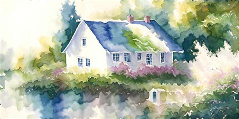 Premium AI Image | Watercolor landscape house on the lake river