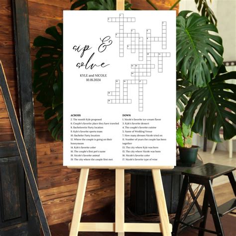 Custom Sip And Solve Wedding Crossword Puzzle Personalized Bridal