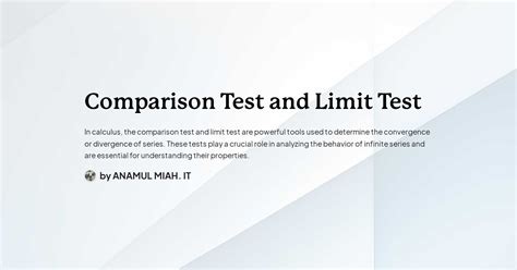 Comparison Test And Limit Test