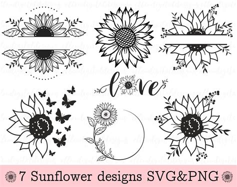 Sunflower Svg Sunflower Monogram Svg Sunflower Clipart Etsy