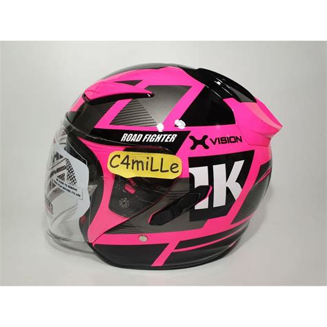 Jual Helm Nhk R Neuro Pink Fluo Silver Double Visor Half Face Shopee