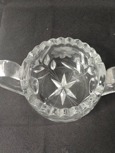 Vintage Sawtooth Cut Glass Creamer And Sugar Dish Set Etsy