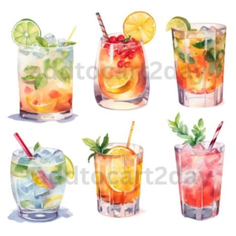 Watercolor Cocktails Clipart Cocktail Png Summer Drinks Png Alcohol Drinks Clipart Cocktail