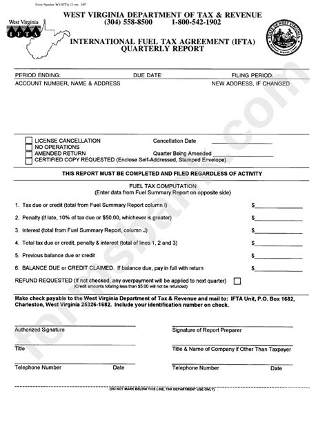 Fillable Form Wv Ifta 13 International Fuel Tax Agreement Quarterly