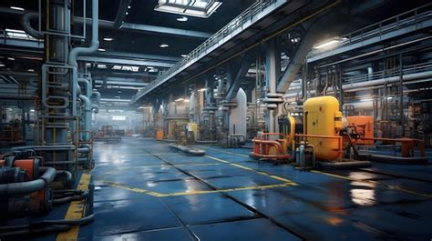 premium photo factory interior  manufacturing lines  full capacity