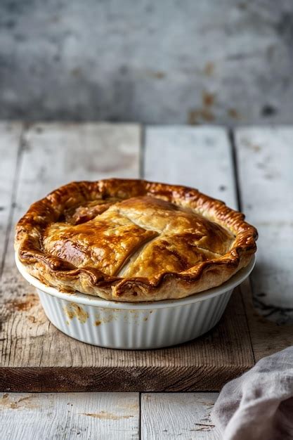 Premium Photo Traditional English Pork Meat Pie With Jellied Pork Stock On Wooden Board On The