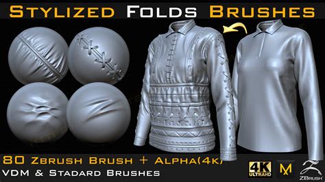 Artstation 80 Stylized Fold And Seam Stitch Brushes And Alpha 4k