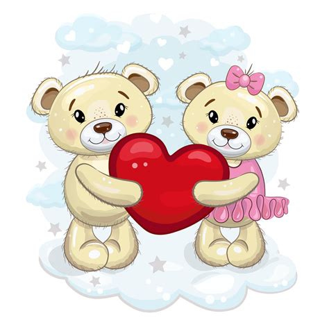 A pair of cute teddy bears holding a heart in their paws. Teddy bears ...