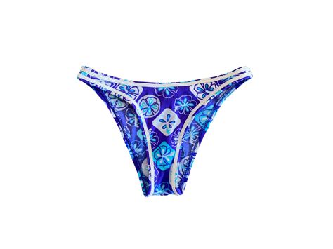 S Blue Bikini Blue White Floral Bottoms Swimsuit S High Leg High
