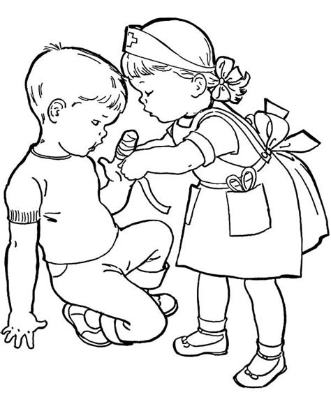 Put Some Bandage To Cover Wound Helping Others Coloring Pages