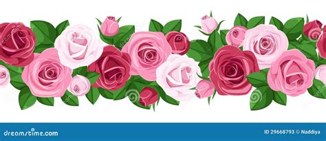 Vector Horizontal Seamless Background With Roses Stock Vector Illustration Of Element Leaf