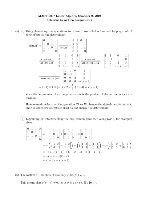 Assign S Sol Ass Soln Mast Linear Algebra Semester