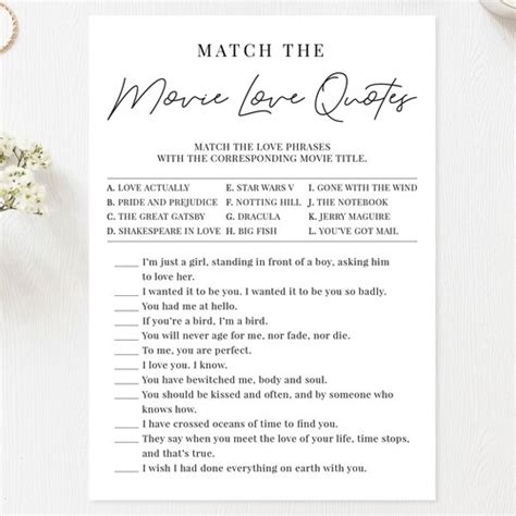 Wedding Movie Quotes Bridal Shower Game Template Minimalist Etsy