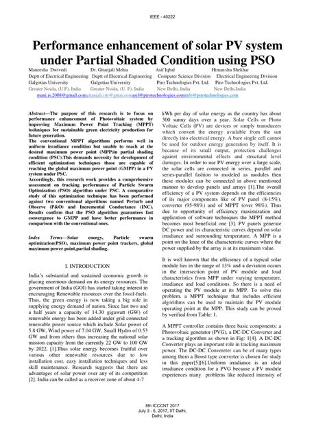 Pdf Performance Enhancement Of Solar Pv System Under Partial Shaded