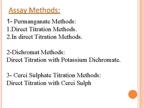 Oxidationreduction Titrations Preparation And Standardization Of Potassium Permanganate