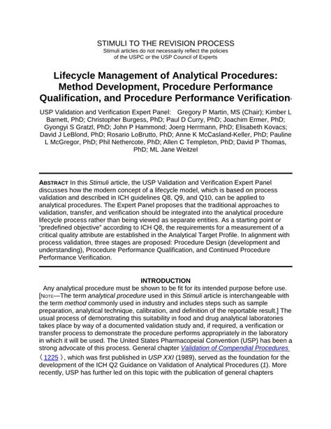 Pdf Lifecycle Management Of Analytical Procedures Method