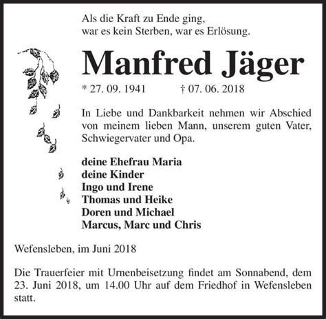 Traueranzeigen Von Manfred J Ger Abschied Nehmen De